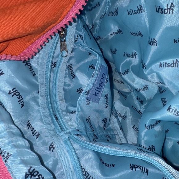 Kitson Tote Bag ZipHandbag LA Neon Pink‎ Orange Canvas Lined 16x7x12 Drop 8" - Picture 10 of 12